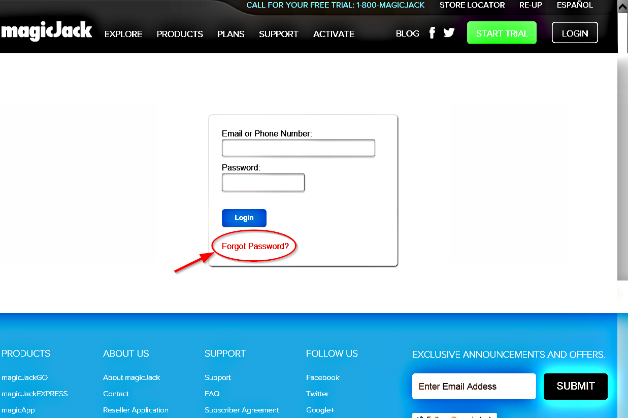 magicJack login page Forgot Password