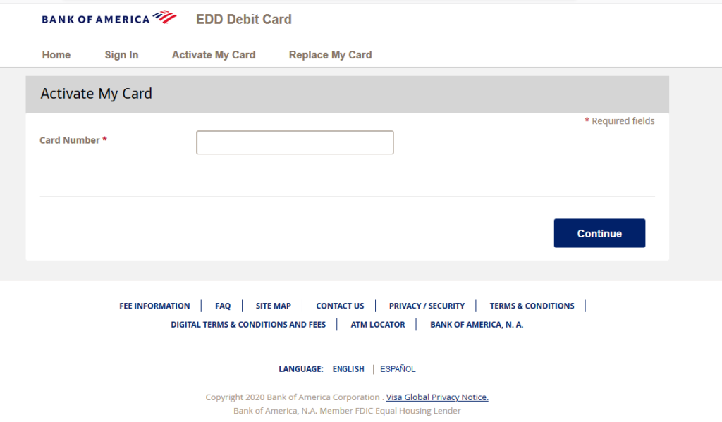 bank of america edd debit card activation