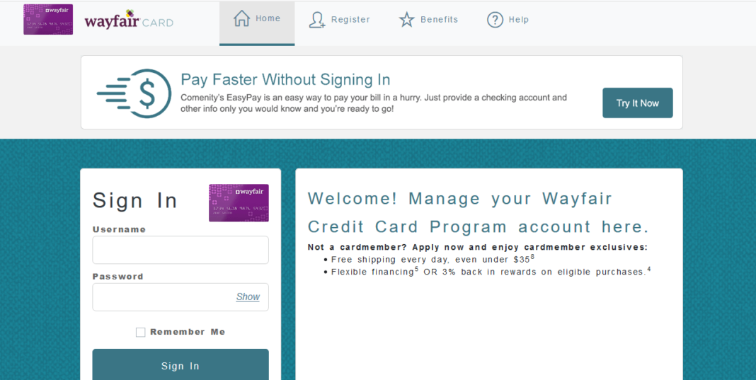 wayfair credit account login