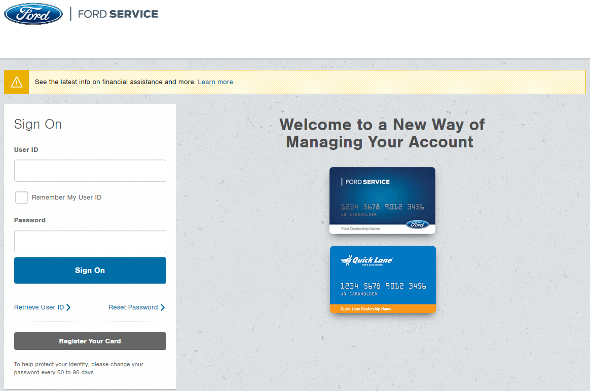 Ford Service Card login