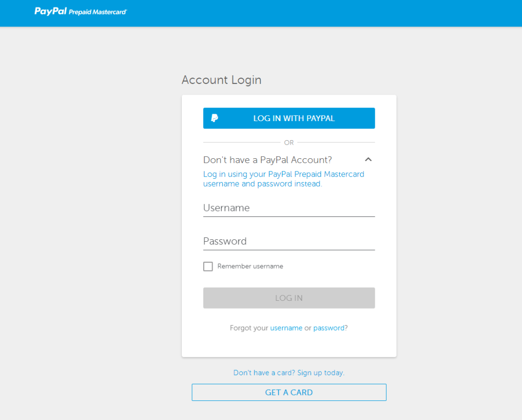 paypal mastercard login prepaid