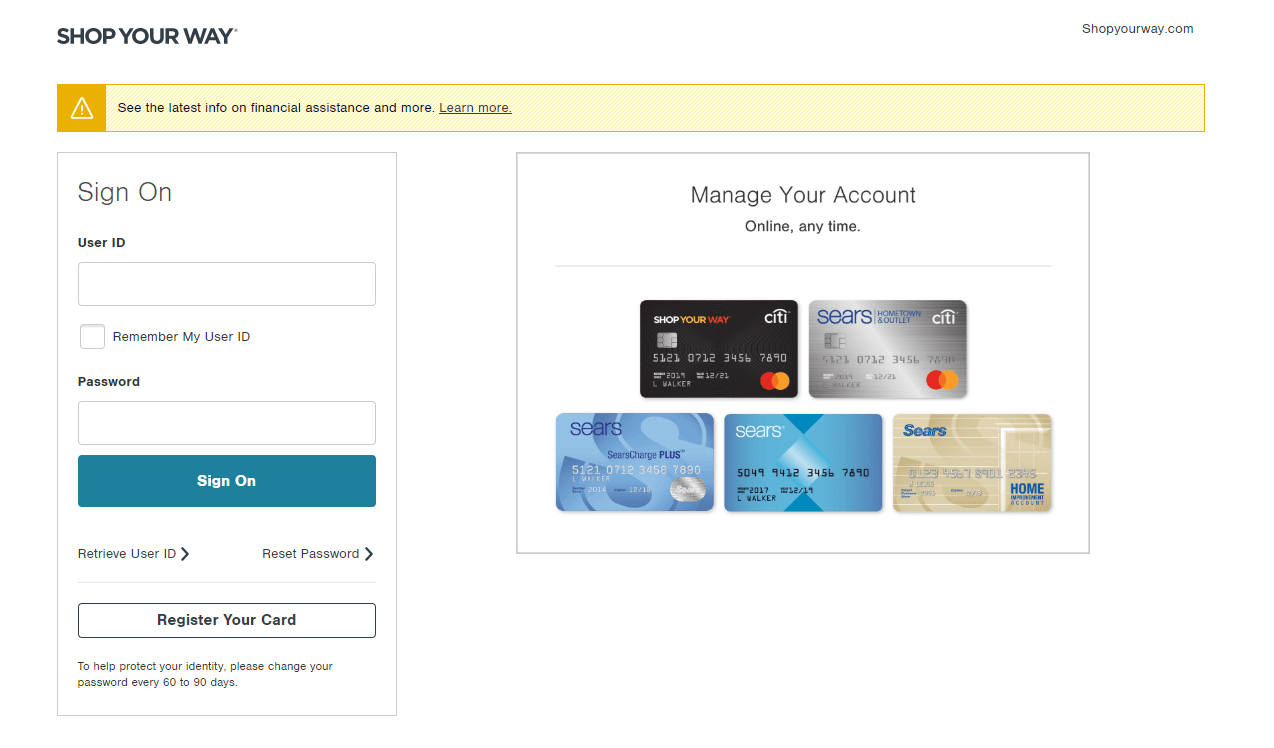 SYW credit card login